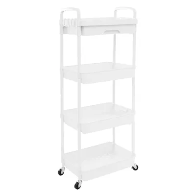 Produktbild von 4 stufiger Rollwagen Multifunktionswagen Weiß Aufbewahrungswagen Organisationswagen für Küche, Bad, Wohnzimmer