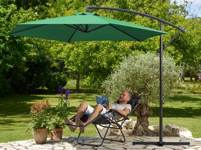 Image de KINGSLEEVE® Parasol de jardin extérieur en alu Parasol déporté inclinable vert Ø300cm avec manivelle Protection UV 50+