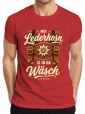 Obrázek produktu pro Pánské tričko Mei Lederhosn s motivem , bavorské tradiční oblečení Lederhose a Dirndl, červené barvy, velikost 3XL