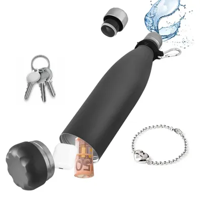 Image de Omgoods - Bouteille isotherme en acier inoxydable avec compartiment de rangement, idéale pour les objets de valeur