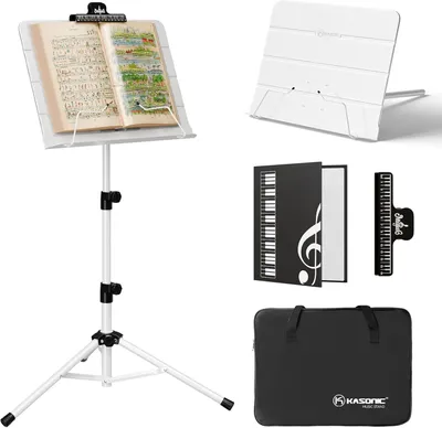 Produktbild von Notenständer weiß, 77-140 cm, mit Notenmappe, Tripod, für Auftritte