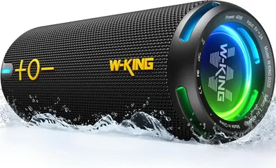 Produktbild von W-KING Bluetooth Lautsprecher, IP67 wasserdichte Musikbox, tragbar für Outdoor, 40W 360° Sound, tiefer Bass, EQ-App, V5.3, Lichter, DSP, TF, AUX