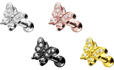 Produktbild von Ohrpiercing Chirurgenstahl Ohrpiercing SCHMETTERLING + KRISTALLE