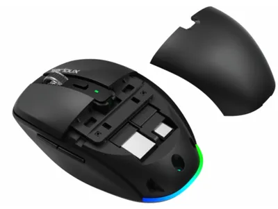 Obrázok produktu pre Herná myš Serioux AirFlow, bezdrôtová (2,4 GHz/Bluetooth), 800/1200/1600 DPI, s podsvietením, určená pre pravákov, čierna