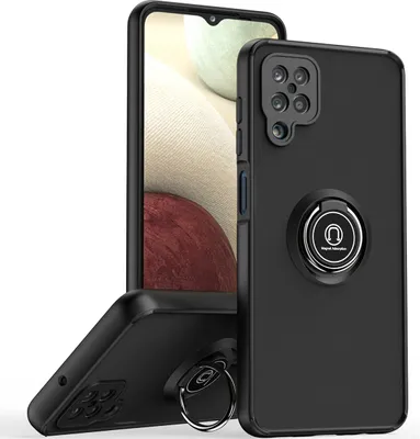 Produktbild von Samsung A12 Hülle, Ring Halter Ständer Matte Transluzent TPU Rahmen Stoßfest Schutzhülle für Samsung Galaxy A12 Schwarz