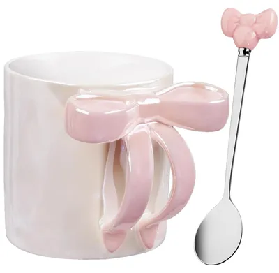 Obrázok produktu pre Keramická kávová šálka s reliéfnou rúčkou v ružovej farbe
