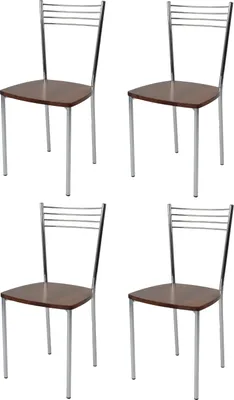 Immagine prodotto di t m c s Tommychairs - Set di 4 sedie moderne ELENA per cucina e sala da pranzo, robusta struttura in acciaio cromato, seduta in legno color noce chiaro
