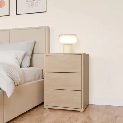 Produktbild von Forte ALICE SPRINGS Nachtschrank 50, modern-minimalistisch, 2 Schubladen, Schlafzimmer, Holzwerkstoff, Elegancia Eiche Holzdekor, 49,8 cm breit x 47,9 cm hoch x 41,5 cm tief