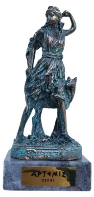 Bronzestatue Artemis mit Hirsch, 14 cm, Marmorfuß