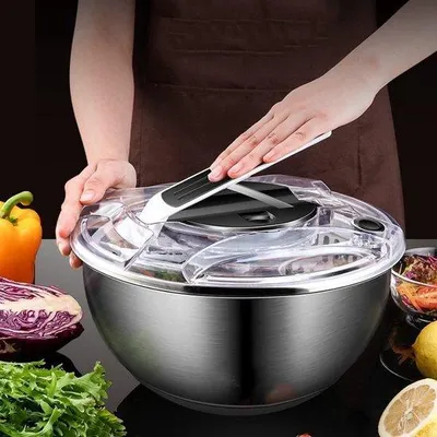 Produktbild von Famanu Salatschleuder Edelstahl mit Sieb, Handgriff und Smart Lock-Deckel - 3,5 Liter
