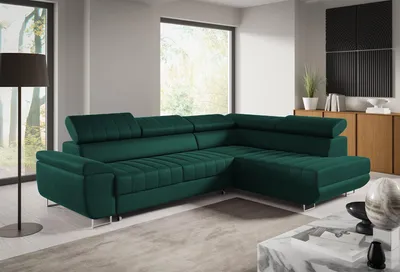 Produktbild von Ecksofa BENET L-Form Sofa mit Schlaffunktion und Bettkasten, verstellbare Kopfstützen, Sofa fürs Wohnzimmer- Monolith 37