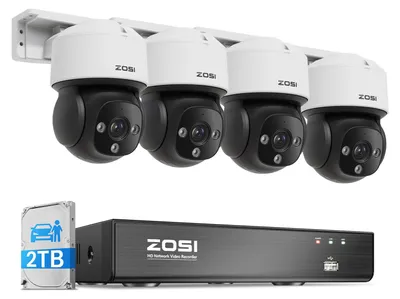 Produktbild von ZOSI 4K PoE PTZ Überwachungskamera Set Aussen, 4X PTZ Dome Kameras, 8CH 2TB NVR