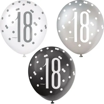 Produktbild von 6 Luftballons schwarz & silber Zahl 18