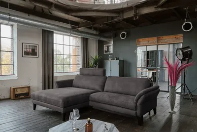 Produktbild von KAWOLA Sofa MALTA Ecksofa Stoff anthrazit mit Kopfstütze Recamiere links