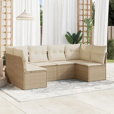 Produktbild von Design 6-tlg. Garten-Sofagarnitur mit Kissen Beige Poly Rattan, Gartenmöbel-Sets 2024 Neu