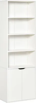 Produktbild von HOMCOM Regal, Bücherregal, Bücherschrank mit 4 offenen Fächern und 2 Türen, für Wohnzimmer, Arbeitszimmer, Büro, Belastung 80 kg, 59 x 29 x 180 cm, Weiß