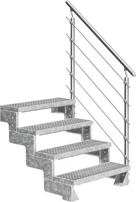 Produktbild von Aussentreppe Pertura Tallis mit Prova Geländer 4 Steigungen 80 cm Gitterrost