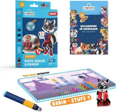 Produktbild von Starterset Robin 1 - Zahlen & Mengen EXKLUSIV (inkl. Spiel- und Lernheft + dunkelblauer Stift)