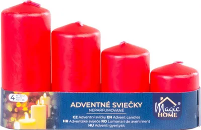 Obrázek produktu pro Svíčka MagicHome, vánoční, adventní, červená, 48 mm 60/80/100/120 mm, balení 4 ks.