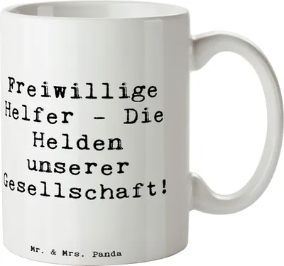 Produktbild von Mr. & Mrs. Panda Kaffeetasse Spruch Freiwilliger Held - Weiß - Geschenk, Gemeinwesen, Geschenke, Bedanken, Trinkbecher, Danke, schöne tasse, Becher, Engagement, Beitrag