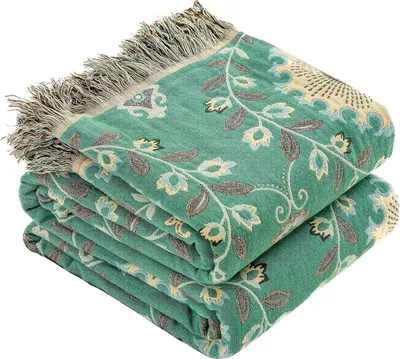 Produktbild von Decke Boho-Decke aus 100 % Baumwolle, 150 x 200 cm, doppelseitig gewebte Tagesdecke mit Fransen, Sofadecke, Sesseldecke, Wohndecke, Wendedecke