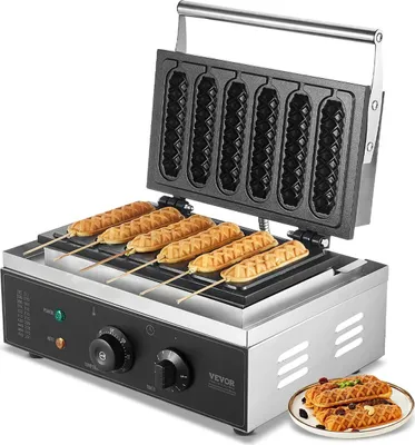 Image de 6PCS Machine à gaufres commerciale Gaufrier Hot Dog Gaufrier 1500W
