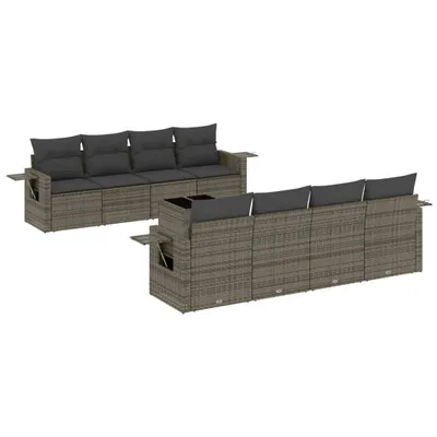 Produktbild von vidaXL 9-tlg. Garten-Sofagarnitur mit Kissen Grau Poly Rattan