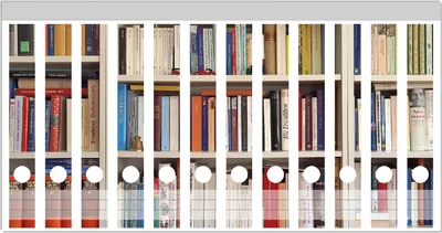 Produktbild von Wallario Ordnerrücken Sticker, selbstklebend für schmale Ordner, 12 Stück, Motiv Weißes Bücherregal mit unterschiedlichen Büchern