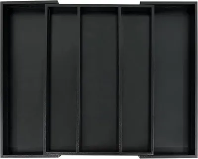 Produktbild von PolkaHome® Bambus Besteckkasten Ausziehbar Schubladenorganizer, 32-56 cm, Schwarz