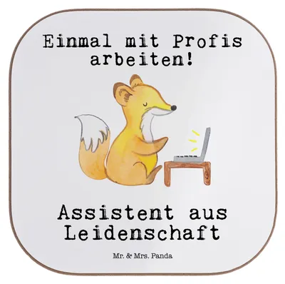 Produktbild von Mr. & Mrs. Panda Tischuntersetzer Assistent Leidenschaft - Weiß - Geschenk, Untersetzer für Gläser, gläseruntersetzer, Glas, Tassenuntersetzer, Coaster