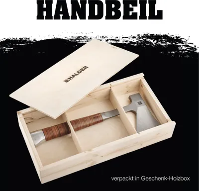 Produktbild von HALDER Handbeil Weil du scharf bist! in Geschenkbox Sonderedition