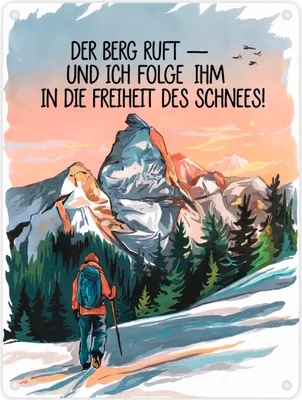 Produktbild von Berggipfel mit Wanderer - Der Berg ruft Metallschild in 15x20 cm