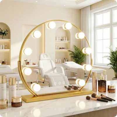 Zdjęcie produktu dla Lustro do makijażu złote make-up 60cm 10 LED barwa światła