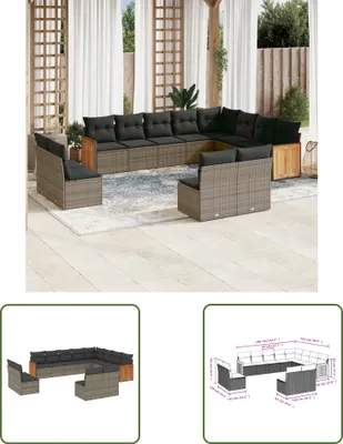 Produktbild von The Living Store 12-tlg. Garten-Sofagarnitur mit Kissen Grau Poly Rattan