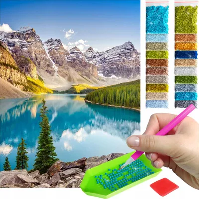 Produktbild von ARTULIO Diamond Painting Set - Berglandschaft mit blauem See - 30 x 40 cm - 5D Crystal Art, Home Wand Deko