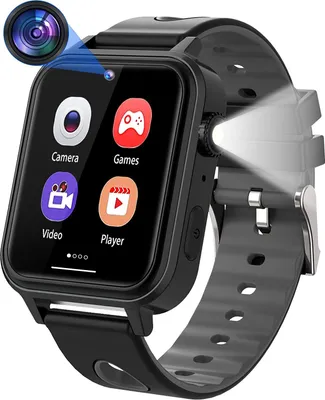 Obrázek produktu pro Topchances Dětské hry Smartwatch, chytré hodinky pro děti s dotykovým displejem, 18 her, fotoaparát, krokoměr, budík, MP3 hudební přehrávač pro děti, chlapce, dívky, Vánoce, narozeniny černé