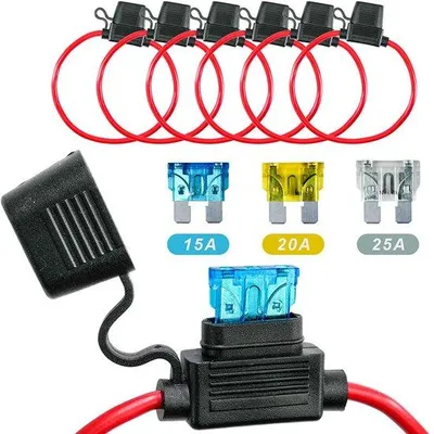 Produktbild von 6 Stück Wasserfeste Kabelzünder für Auto/Motorrad, 12 AWG, Standard-Fuse für Auto/Boot, 2 x 15 A, 2 x 20 A, 2 x 25 A