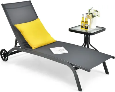 Immagine prodotto di KOMFOTTEU Lettino prendisole con ruote e schienale regolabile, lettino da giardino resistente alle intemperie, lettino da spiaggia su ruote fino a 150 kg, lettino relax (grigio)