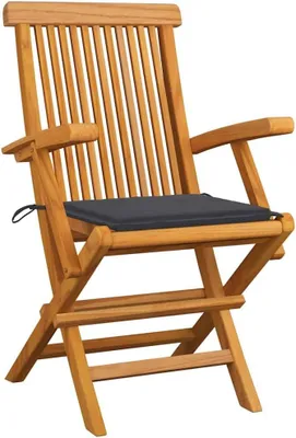 Produktbild von Set mit 6 massiven Teakholz-Gartenstühlen und Kissen, klappbare Holzstühle für Terrasse und Garten, belastbar bis 110 kg