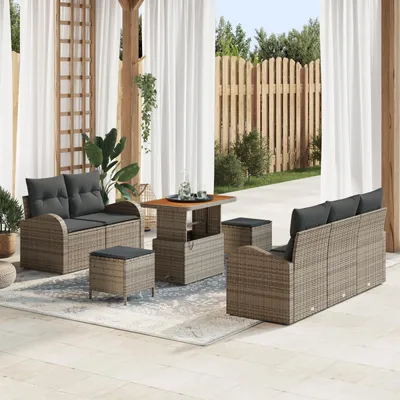 Produktbild von Möbel 8-tlg. Garten-Sofagarnitur mit Kissen Grau Poly Rattan Akazie - Gartensofas 3362343