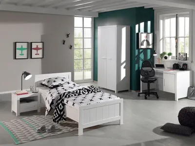 Image de Ensemble Vipack Erik comprenant : lit simple 90 x 200, table de chevet, armoire 2 portes, bureau