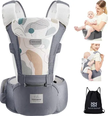 Obrázok produktu pre Bebear Baby CarrierBebamour Baby Carrier for 0-36 months 3D Air Mesh Baby Carrier Backpack for Newborn to Toddler Ergonomic 6 in 1 Front Carrier (3D Air Grey with Designed) 01 Air Grey with Extender