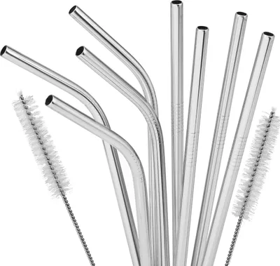 Image de bremermann Lot de 8 pailles de Cocktail en Acier Inoxydable réutilisables Forme Droite et incurvée, Acier Inoxydable, 26,5 cm