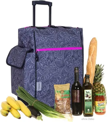 Produktbild von Einkaufstrolley aus LKW Plane Einkaufsroller Trolley Alessandro Pro Shopper mit stabilem Stand Damen Herren Trolly Outdoor 12896 Grau Paisley Zip Lila