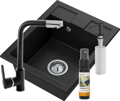 Produktbild von Granitan | Granitspüle - BEST - 1-Becken - mit Armatur - mit Siphon - Schwarz - 50 x 40 cm