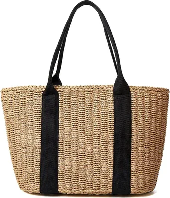 Produktbild von Strohtasche für Damen, Sommer-Strandtasche, große Tragetasche, handgefertigt, gewebt, Schulter- und Umhängetasche
