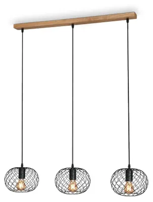Produktbild von Pendelleuchte Vintage Drahtschirm 3xE27 schwarz max.40W Metall-Holz Briloner