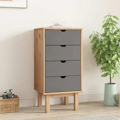 Image de The Living Store Armoire à tiroirs OTTA Marron & Gris 45x39x90 cm Bois massif