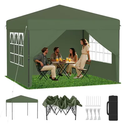 Obrázok produktu pre Pop-up pavilón, 2,5 x 2,5 m, zelený, s jednoduchým systémom výšky, 3-stupňové nastavenie výšky 240-260 cm, so bočnými stenami a prepravnou taškou