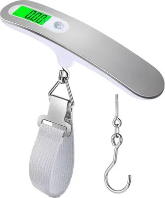 Produktbild von Gepäckwaage Hochpräzise Gepäckwaage, tragbare Kofferwaage, digital, elektronisch, 110 lb/50 kg, digitale Hängewaage für Reisen mit Haken (Silber)
